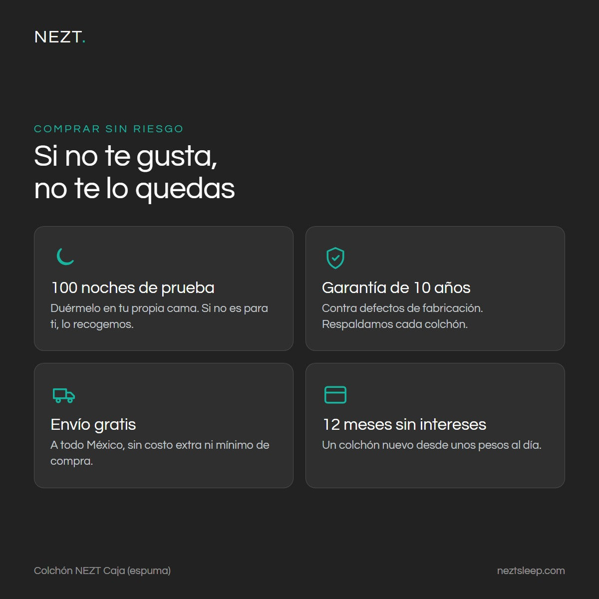 Envío gratis, 100 noches de prueba y garantía del colchón NEZT Caja (espuma)